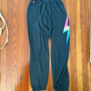 Aviator Nation Black Joggers with Multicolor Lightning